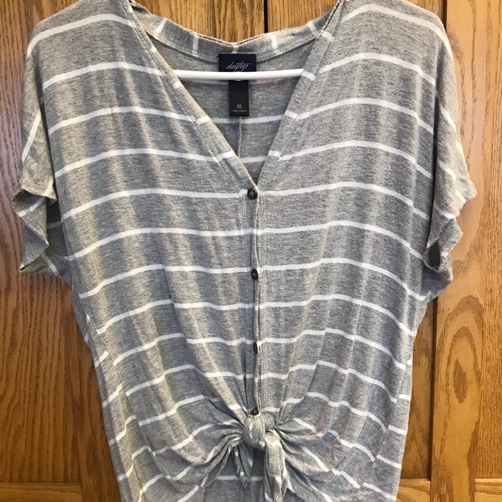 Striped shirt with front tie